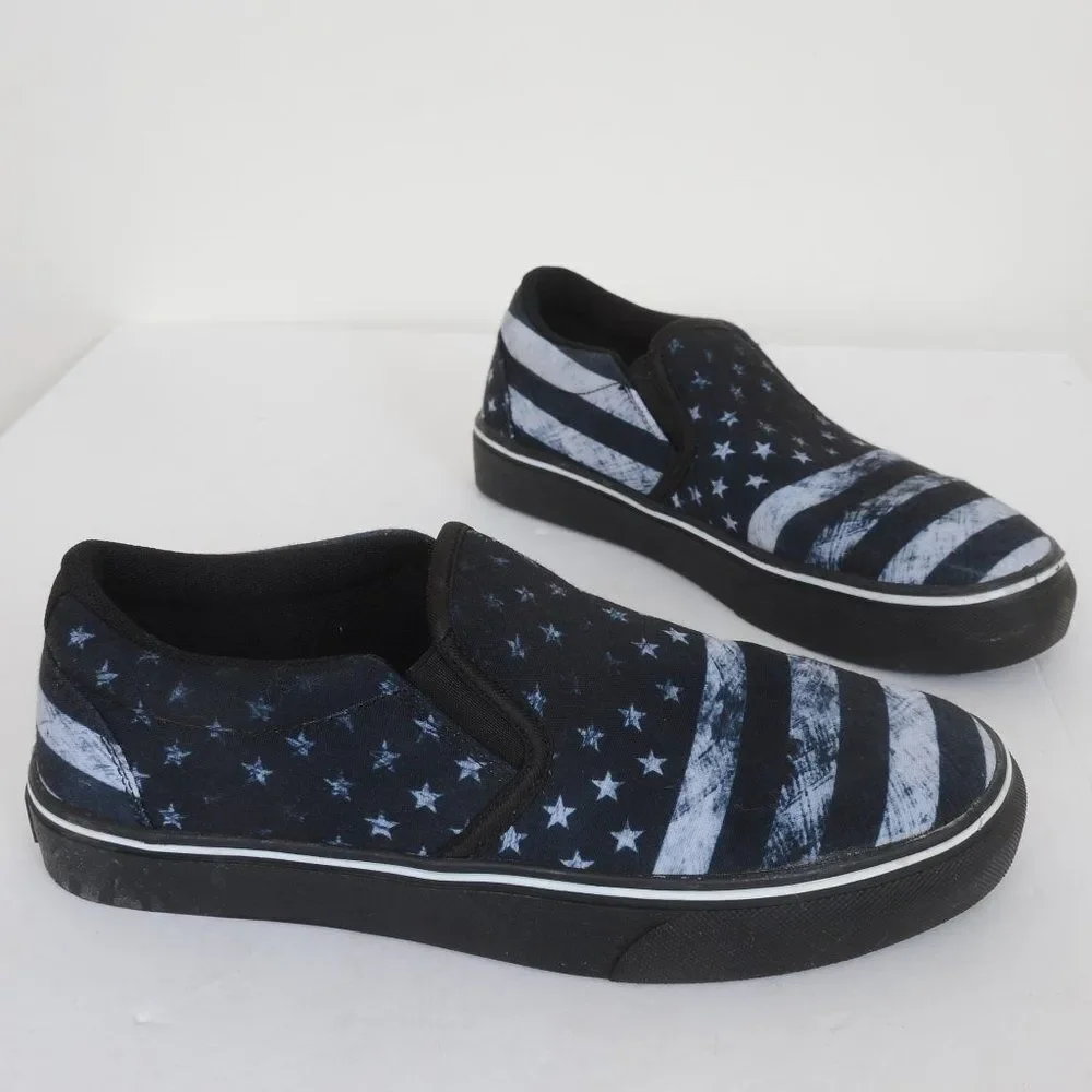 Raad Shop‎ Grey Flag & Stars Skater Slip-on Sneakers Unisex Mens 6 Womens 8 Punk